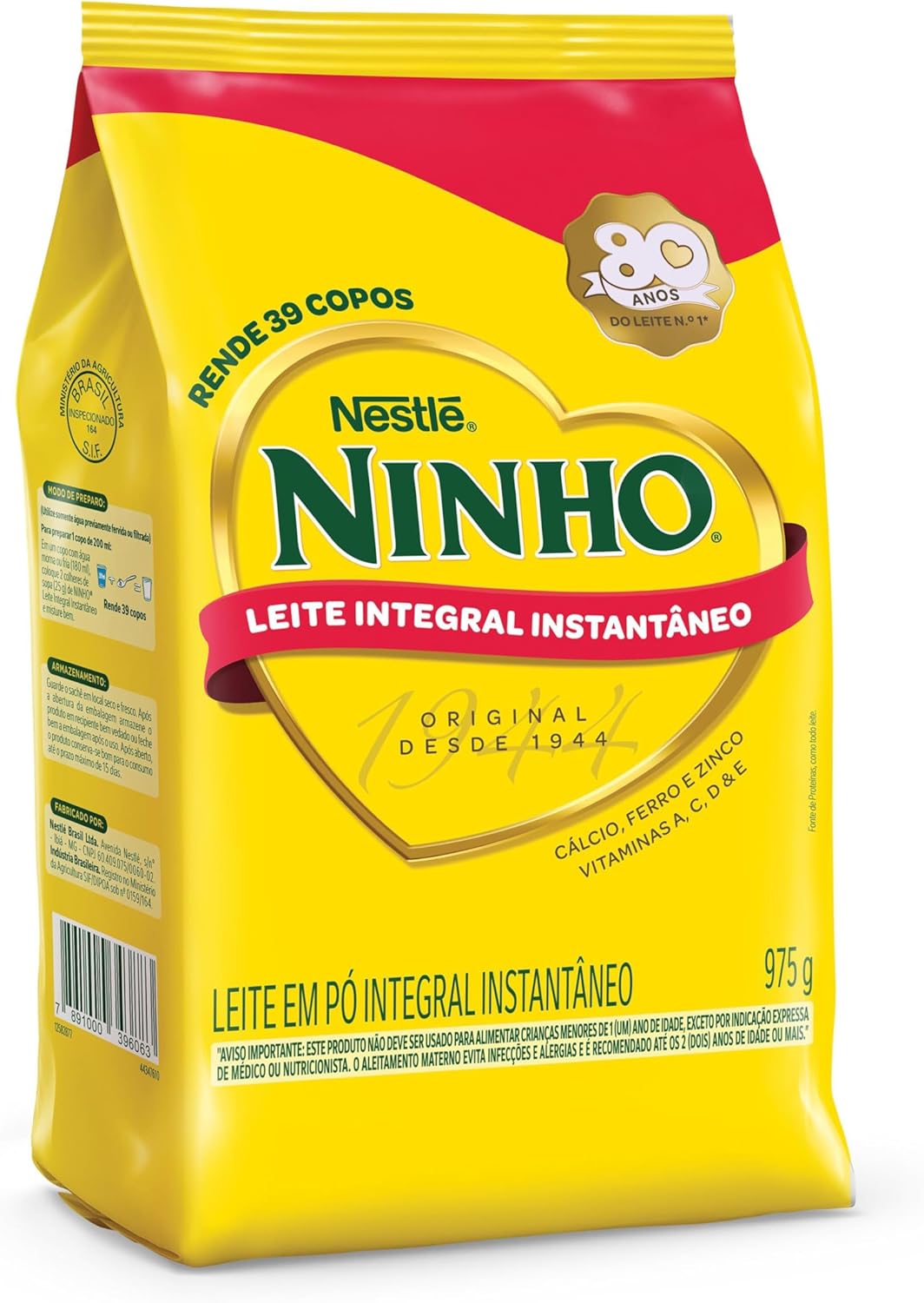 Leite em Pó Ninho Integral Instantâneo Sachê 975g