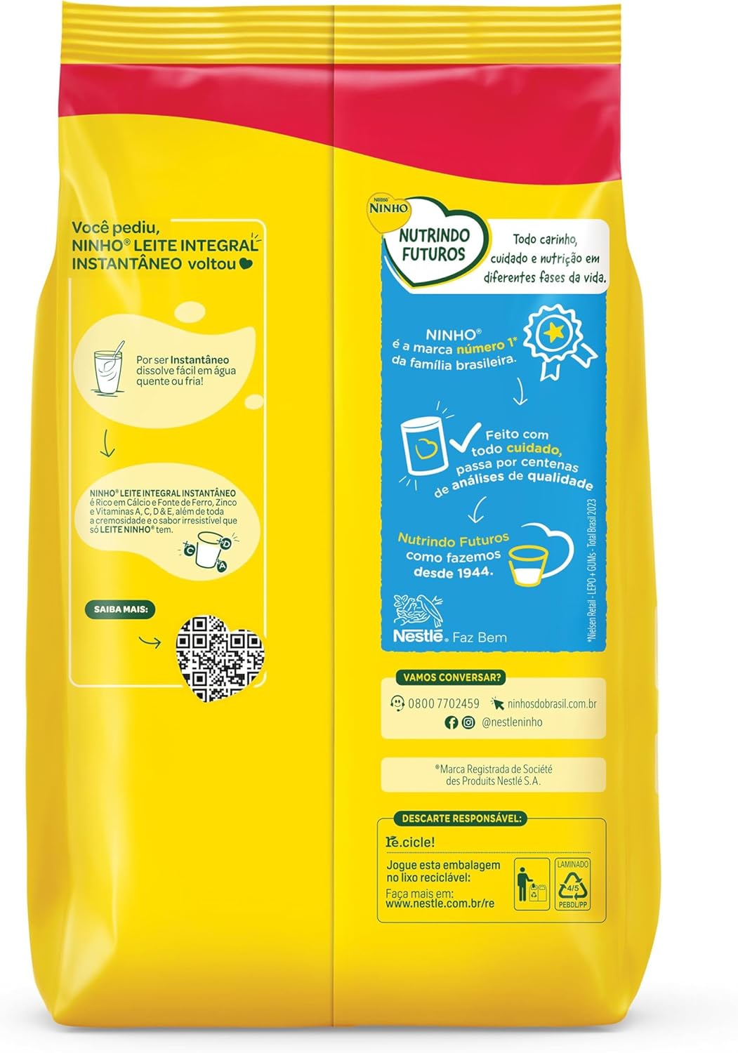 Leite em Pó Ninho Integral Instantâneo Sachê 975g