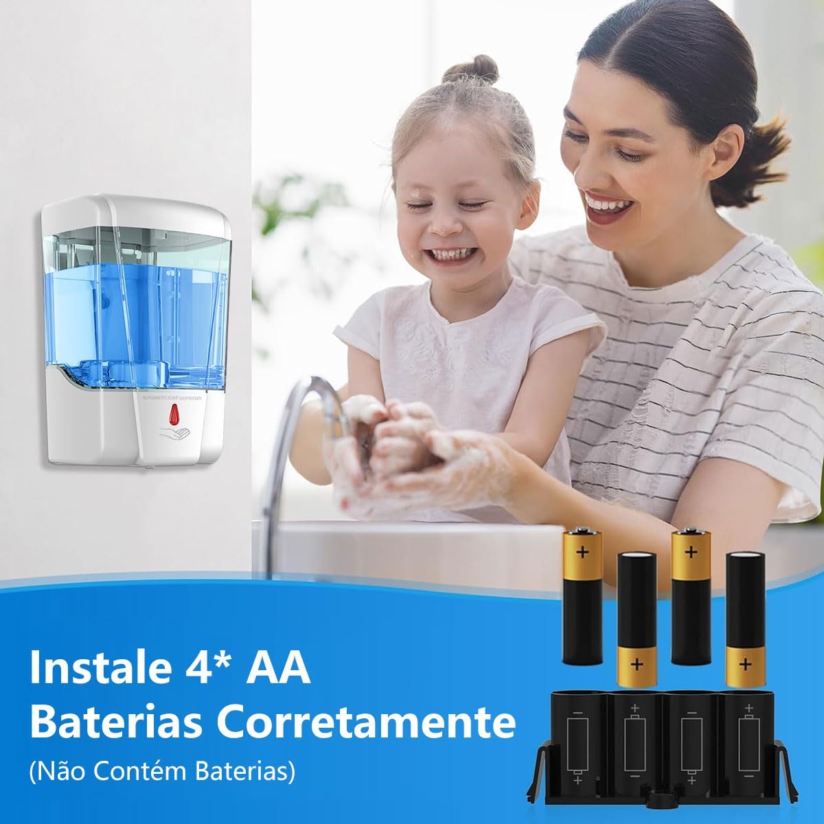Dispenser de Parede Automático，Dispensador de Sabonete com Sensor Infravermelho, Resposta Ultra-Rápida, Pode ser Montado na Parede, Compatível com Sabonete Líquido, Gel de Álcool, Detergente, 700 ml.