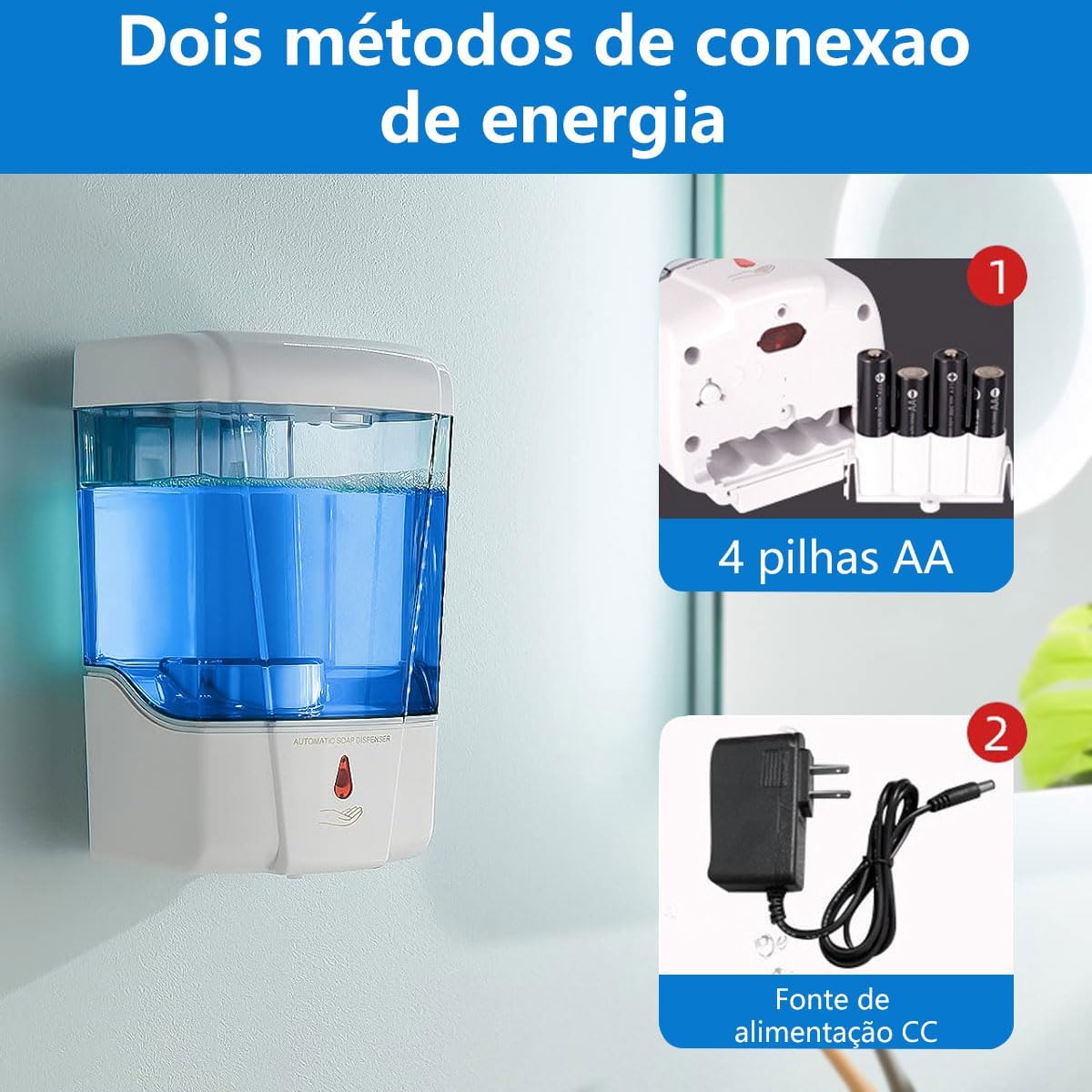 Dispenser de Parede Automático，Dispensador de Sabonete com Sensor Infravermelho, Resposta Ultra-Rápida, Pode ser Montado na Parede, Compatível com Sabonete Líquido, Gel de Álcool, Detergente, 700 ml.