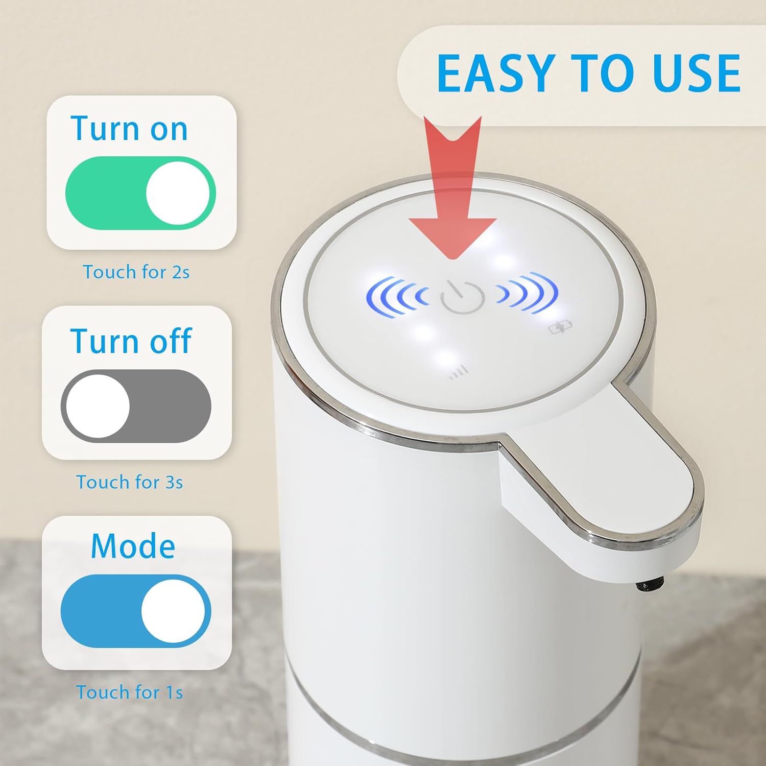 Dispensador automático de sabão espumante – 4 engrenagens de espuma ajustável, adesivo montado na parede – bomba de sabão recarregável para banheiro e cozinha, 368 g/380 ml sem toque