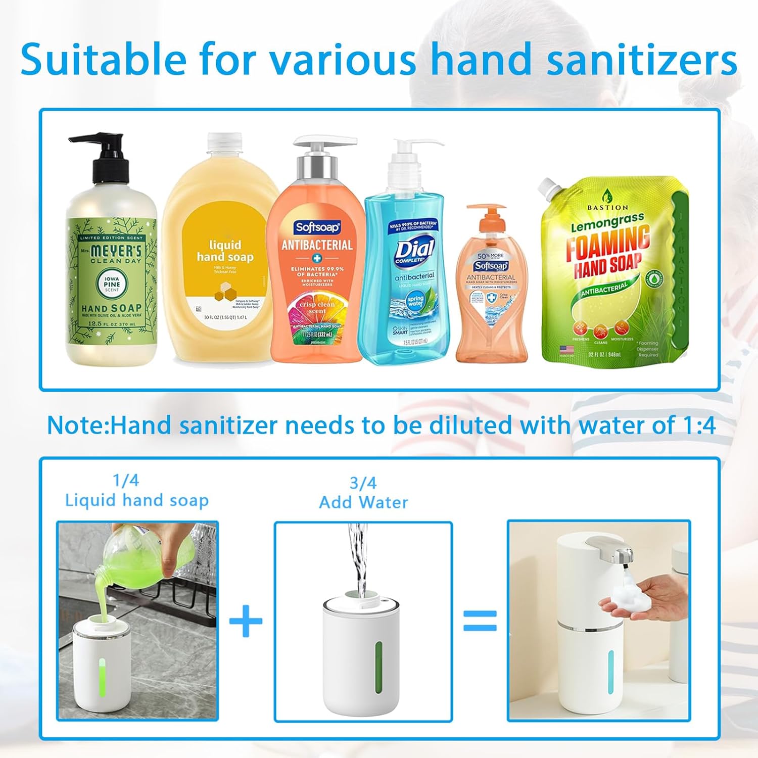 Dispensador automático de sabão espumante – 4 engrenagens de espuma ajustável, adesivo montado na parede – bomba de sabão recarregável para banheiro e cozinha, 368 g/380 ml sem toque