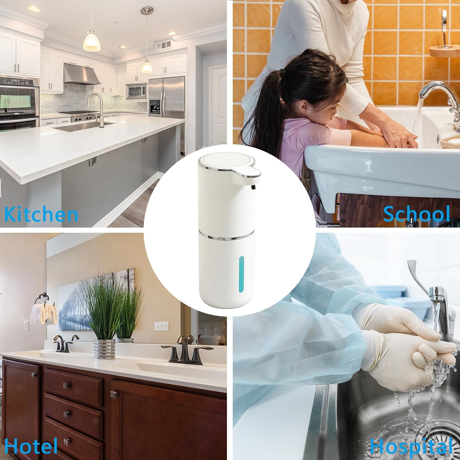 Dispensador automático de sabão espumante – 4 engrenagens de espuma ajustável, adesivo montado na parede – bomba de sabão recarregável para banheiro e cozinha, 368 g/380 ml sem toque