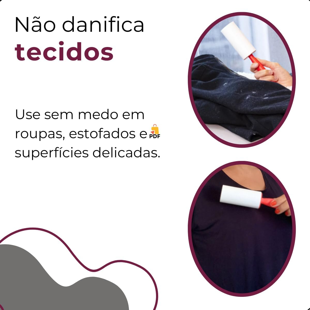 Kit 2 Rolos Tira Pelo Pet Cabelo Bolinha Roupa Sofá Adesivo Removedor Mais 4 Refil Total 180 Folhas