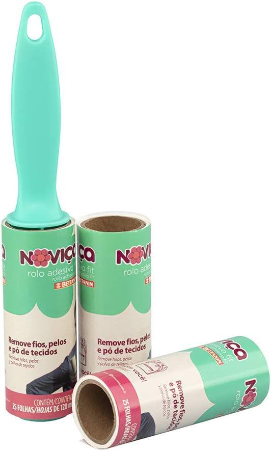 Noviça - Rolo Adesivo Fit com 25 Folhas Tira Pelos, Acompanha 2 Refis, Bettanin
