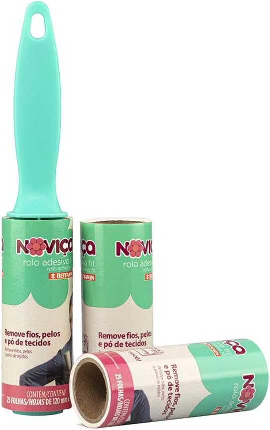 Noviça - Rolo Adesivo Fit com 25 Folhas Tira Pelos, Acompanha 2 Refis, Bettanin