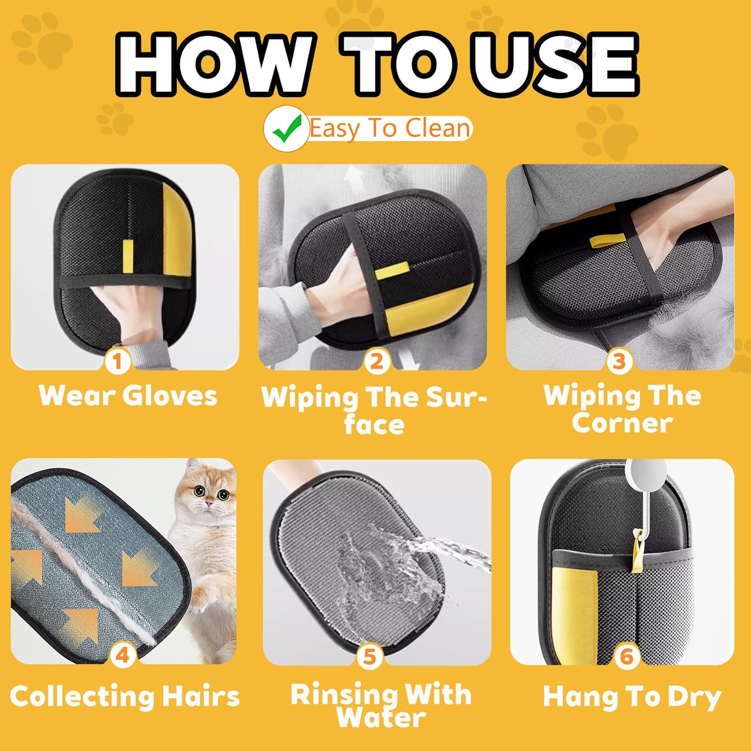Yostyle Luva eletrostática para remoção de pelos de animais de estimação – Luvas de remoção de pelos eletrostáticas reutilizáveis para sofá, tapete, luva dupla face para pelos de gatos e cães
