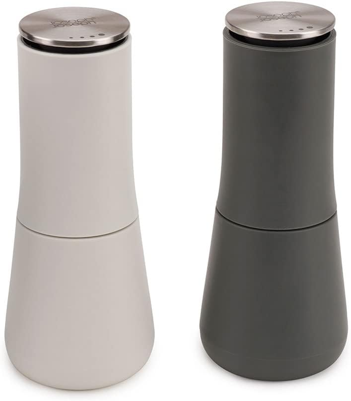 Conjunto de moedor de sal e pimenta da Joseph 95036 Milltop com moagem ajustável, 2 peças, ciza escuro/branco