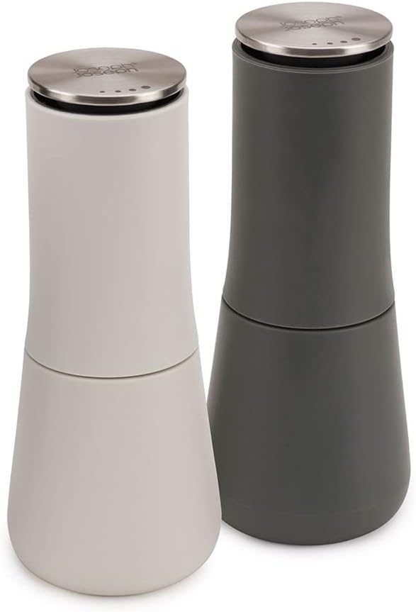 Conjunto de moedor de sal e pimenta da Joseph 95036 Milltop com moagem ajustável, 2 peças, ciza escuro/branco
