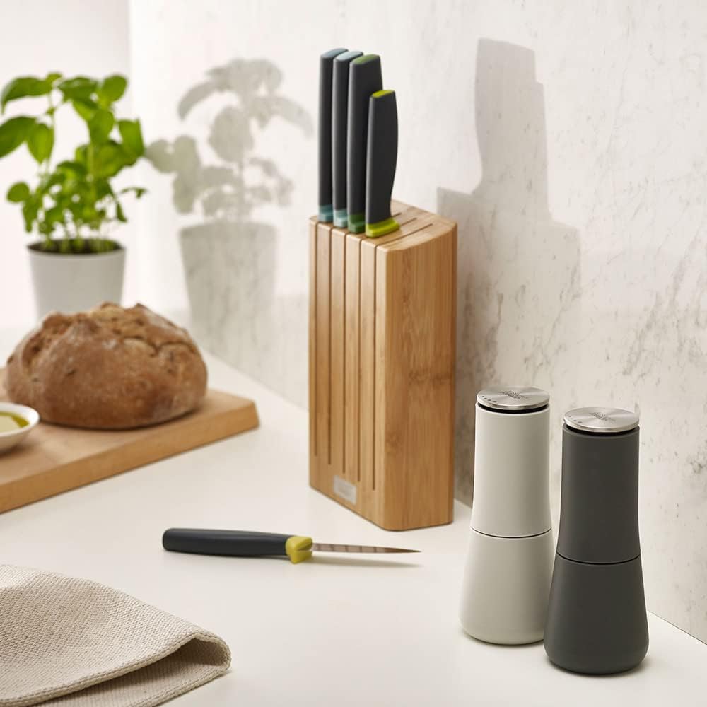 Conjunto de moedor de sal e pimenta da Joseph 95036 Milltop com moagem ajustável, 2 peças, ciza escuro/branco
