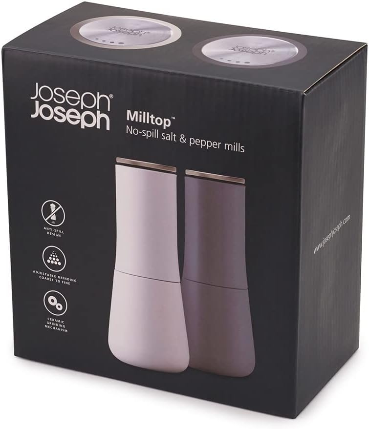 Conjunto de moedor de sal e pimenta da Joseph 95036 Milltop com moagem ajustável, 2 peças, ciza escuro/branco