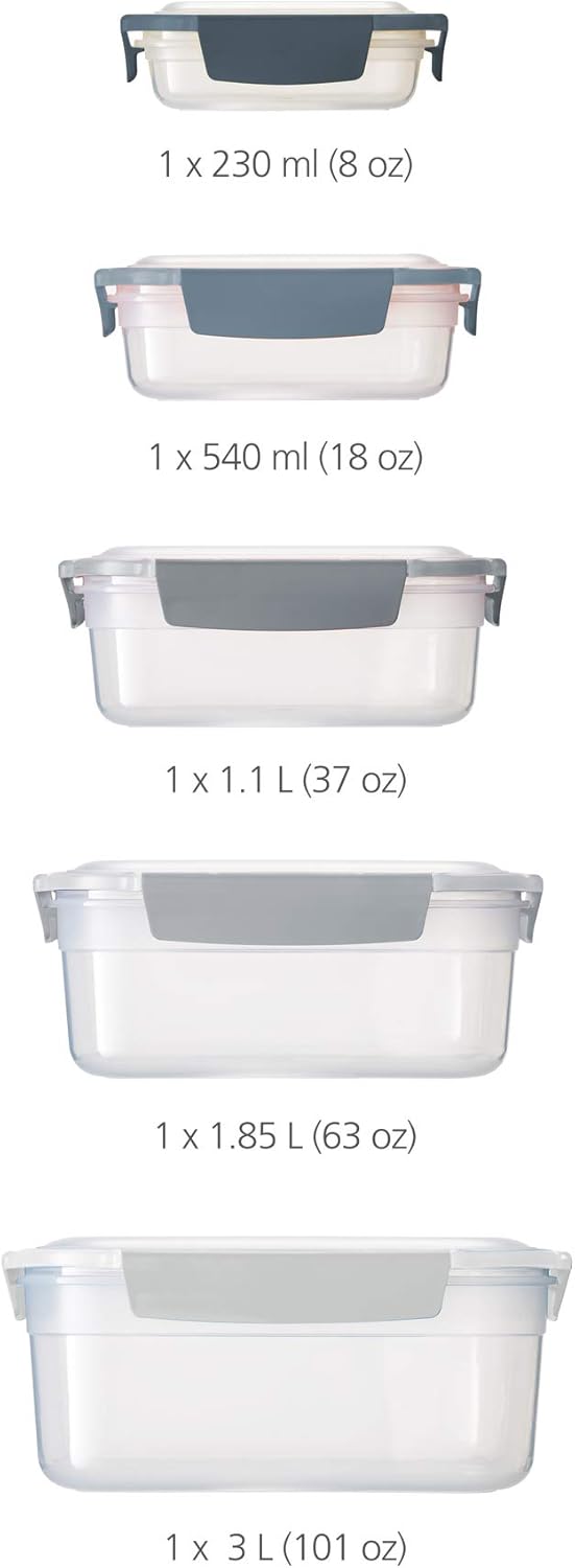 Joseph Joseph Conjunto de recipientes de armazenamento de alimentos de plástico com trava hermética à prova de vazamento, 10 peças, céu