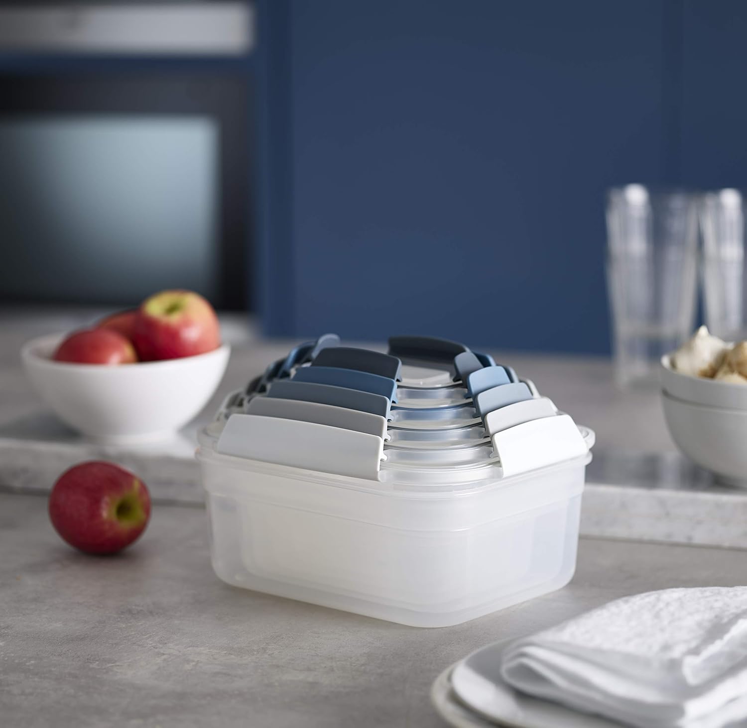 Joseph Joseph Conjunto de recipientes de armazenamento de alimentos de plástico com trava hermética à prova de vazamento, 10 peças, céu