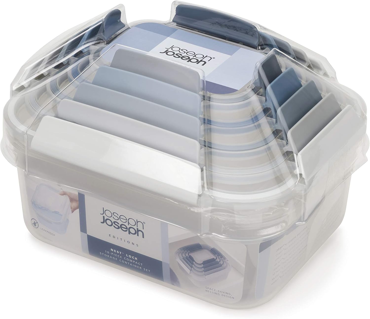 Joseph Joseph Conjunto de recipientes de armazenamento de alimentos de plástico com trava hermética à prova de vazamento, 10 peças, céu