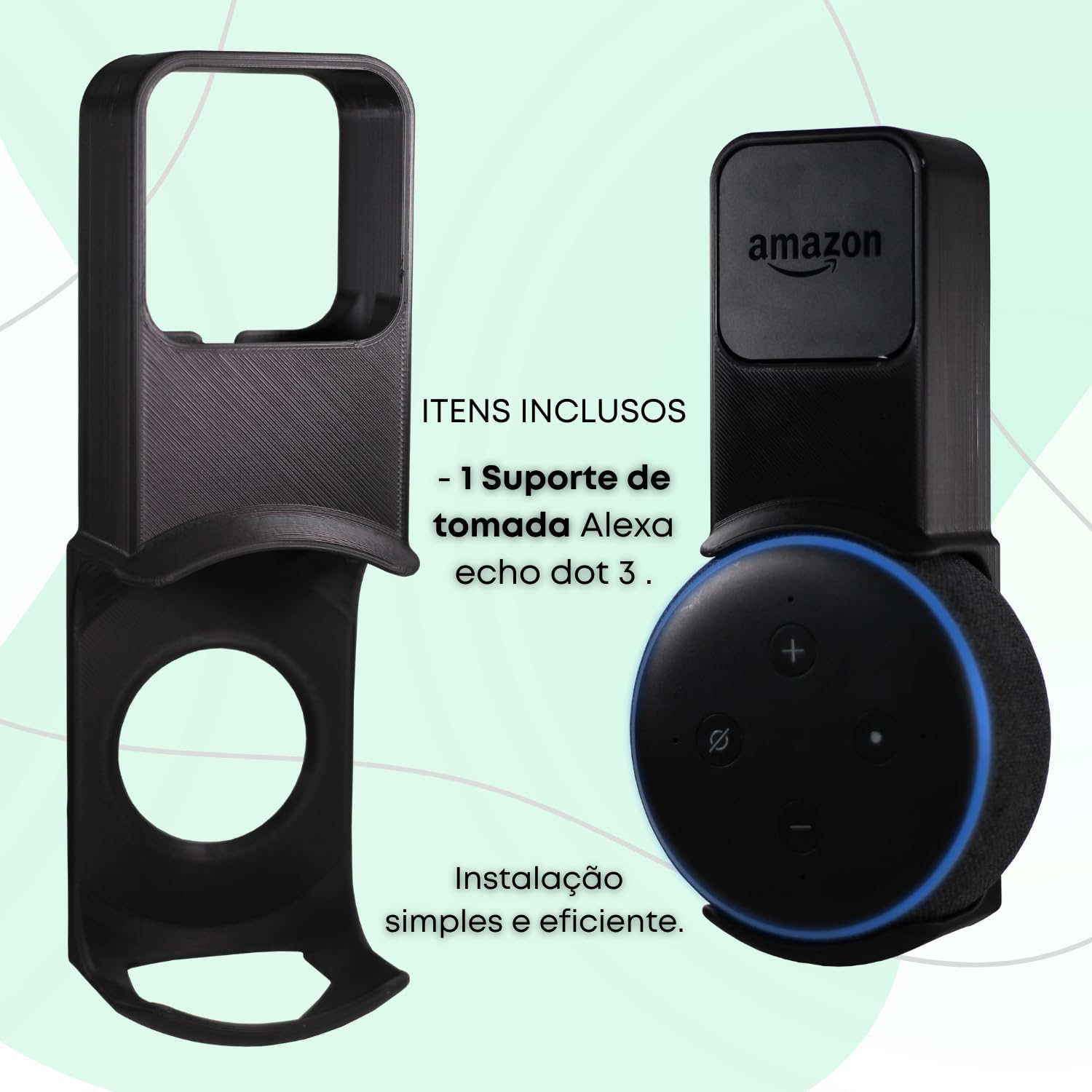 Suporte Stand De Tomada Alexa Amazon Echo Dot 3 – Esconde o Fio, Instalação sem Furos – Design Minimalista – NEOImpressão 3D