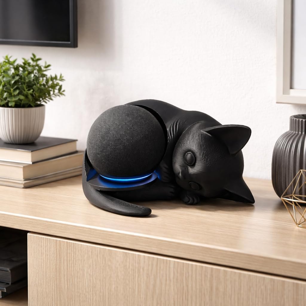 Suporte Alexa Echo Dot Gato Decorativo (Preto)