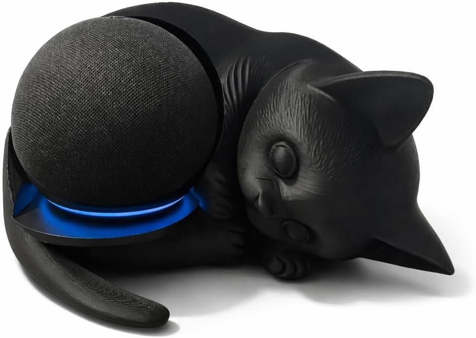 Suporte Alexa Echo Dot Gato Decorativo (Preto)