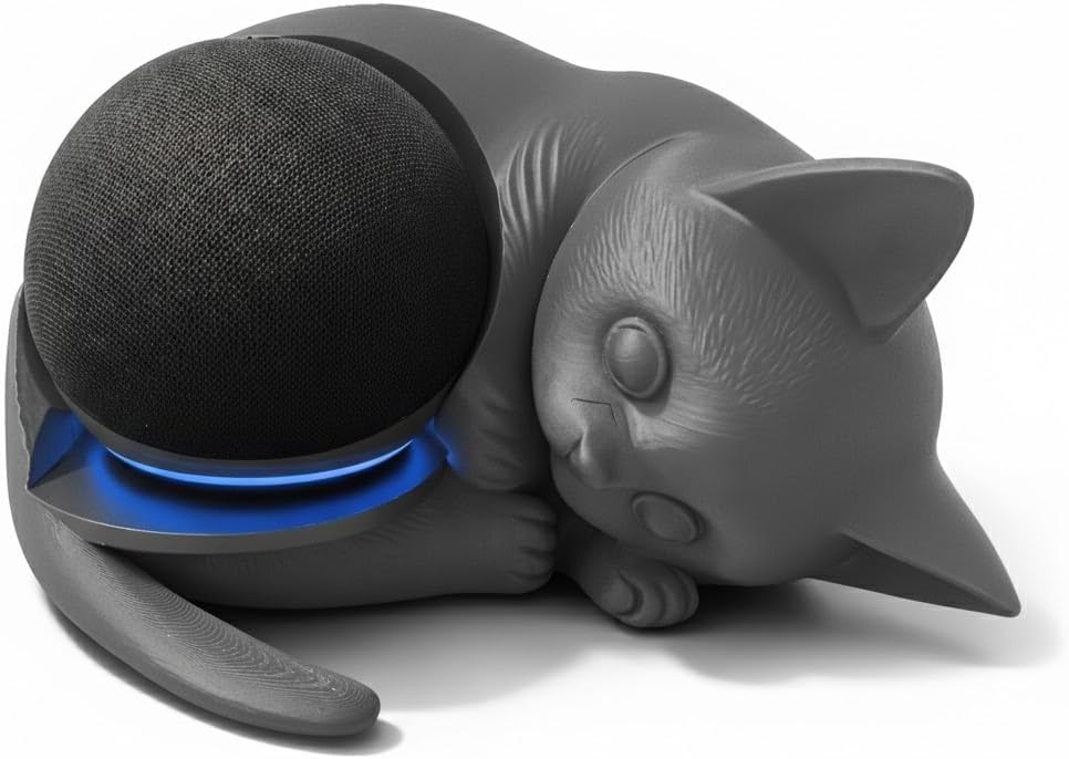 Suporte Alexa Echo Dot Gato Decorativo (Preto)