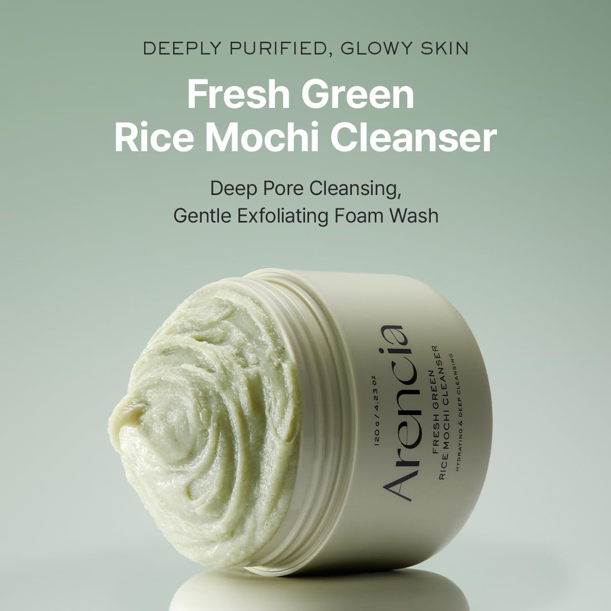 ARENCIA Korean Rice Cake Face Cleanser & Daily Scrub - Moisturizing, Brightening & Deep-Cleansing - All Skin Types, Vegan, Organic - with Rice Powder, Rice Water & Green Tea (4.23oz)