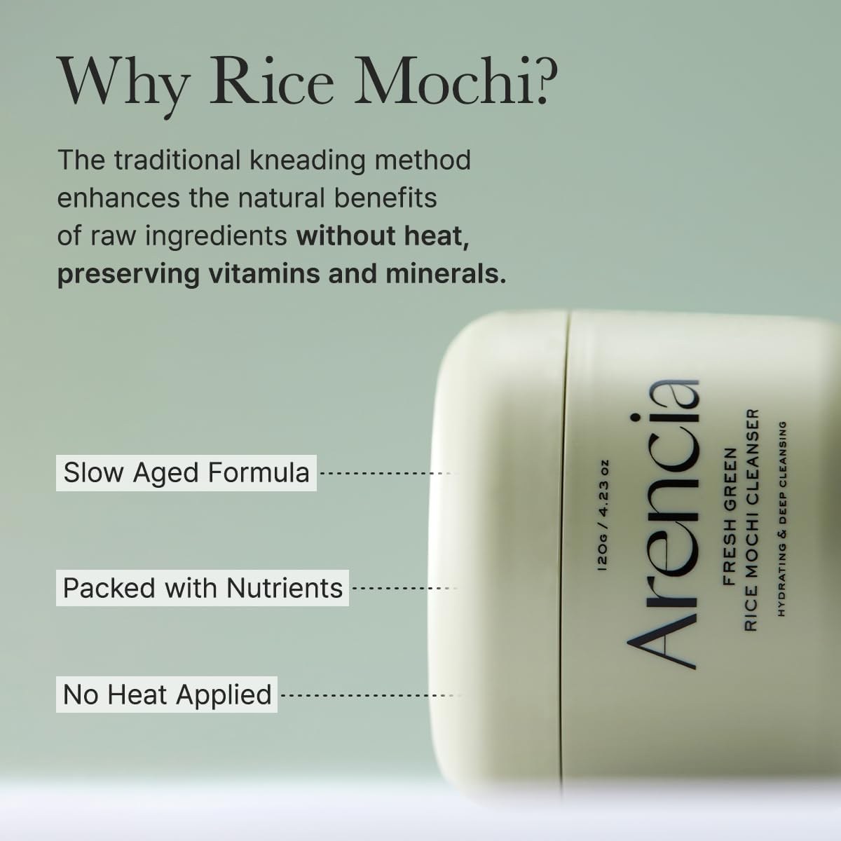 ARENCIA Korean Rice Cake Face Cleanser & Daily Scrub - Moisturizing, Brightening & Deep-Cleansing - All Skin Types, Vegan, Organic - with Rice Powder, Rice Water & Green Tea (4.23oz)