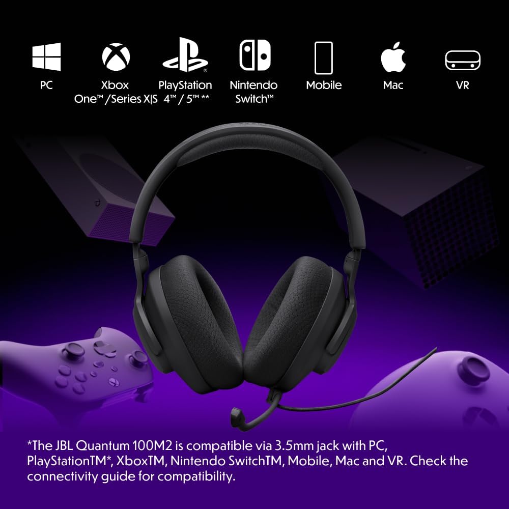 JBL, Fone de Ouvido Com Fio, Quantum 100M2, Headset Gamer, Over Ear, Microfone Removível - Preto
