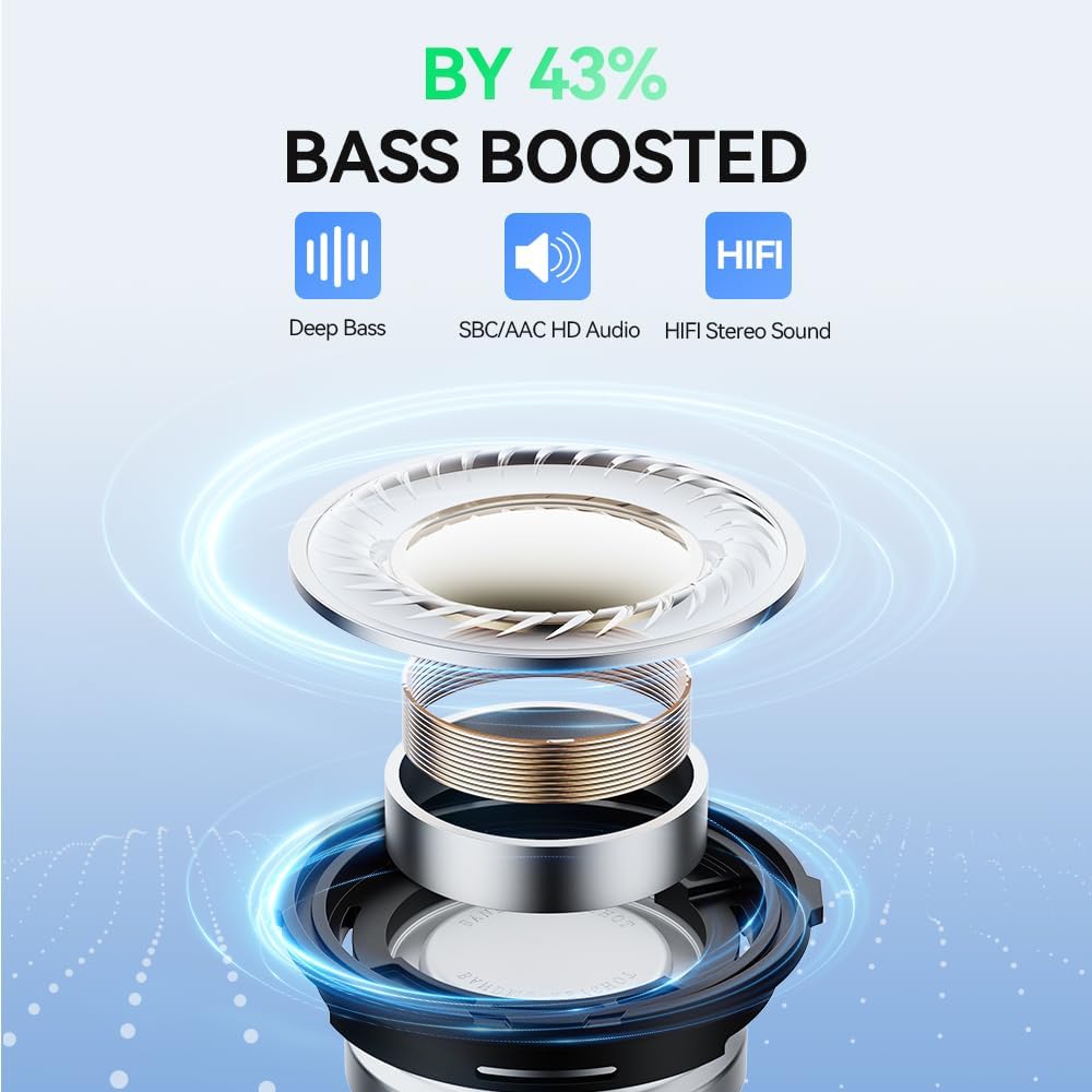 Fone de Ouvido Bluetooth Sem Fio 5.3, Bateria 24H, Modo de Fone Ouvido único e Dois Compatível iOS Android, 360 Estéreo Graves Potentes, Chipset de Redução para Músicas, Chamadas e Games, Cáqui