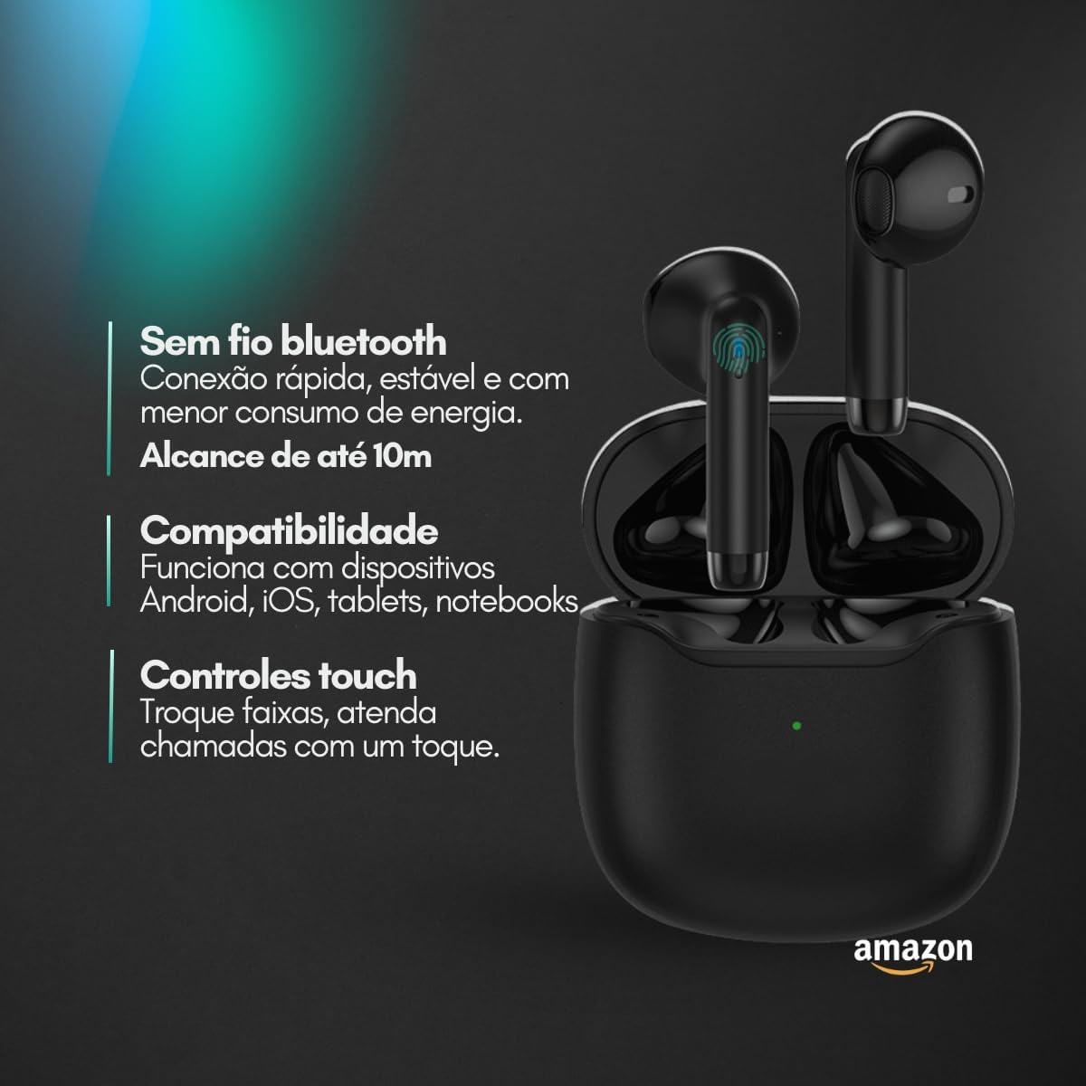 Fones de Ouvido Bluetooth 5.3 Fones de Ouvido Esportivos Academia Corrida Fitness Trabalho Musicas com IPX4 à Prova d'Água Fones de Ouvido de Graves Profundos para iOS Android Tipo-C Preto - Premium®