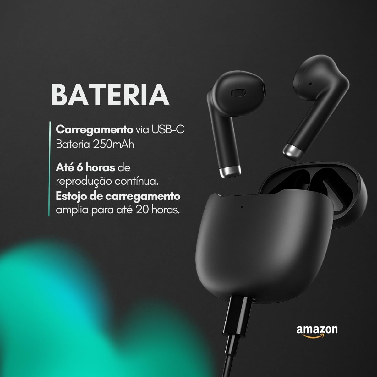 Fones de Ouvido Bluetooth 5.3 Fones de Ouvido Esportivos Academia Corrida Fitness Trabalho Musicas com IPX4 à Prova d'Água Fones de Ouvido de Graves Profundos para iOS Android Tipo-C Preto - Premium®